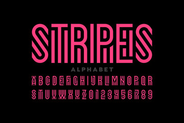 Striped style font, alphabet letters and numbers © piai