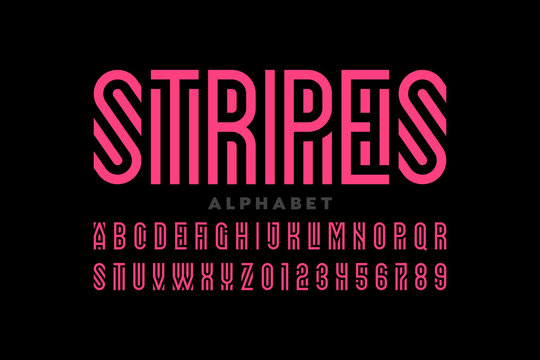 Striped style font, alphabet letters and numbers