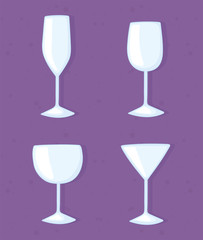 plastic or glass cups bottles mockups, differents crystal cups icons