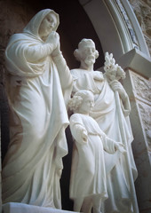 Holy Mary, child Jesus and Saint Joseph at the entrance of Saint Joseph in Nazareth, Israel