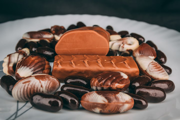 different shaped chocolate on a plate  