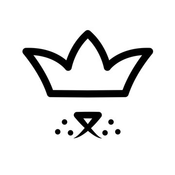 Pet in crown logo. Royal dog black sign on white background. Cute puppy happy in luxury style. Line drawing animal head king. Kingdom doggy icon element vector