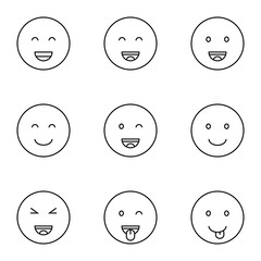 Conjunto de emoticones. Caras felices. Concepto de emoticones, sonrisa, alegría. Ilustración vectorial estilo plano