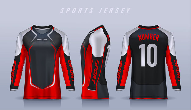 t-shirt sport design template, Long sleeve soccer jersey mockup for  football club. uniform front and back view,Motocross jersey. Stock Vector |  Adobe Stock