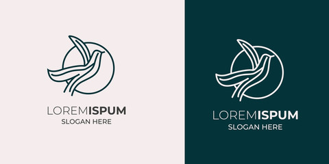 Fototapeta premium bird leaf logo vector icon template download mono line color line art outline.bird logo fly,white dove artwork,one line bird drawing,bird vector logo 3