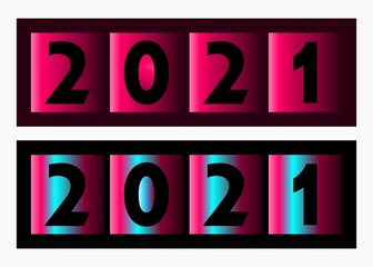 Trendy design of 2021 Happy New Year. Design for celebration and season decoration.  Trendy illustration for branding, banner, cover, card. Vector illustration with red, pink, blue, and neon color.