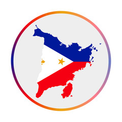 Fototapeta premium Panay icon. Shape of the island with Panay flag. Round sign with flag colors gradient ring. Superb vector illustration.