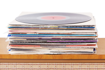 Pile of the vinyl records