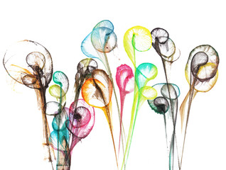 Art abstract flowers .Hand watercolor painting on paper.