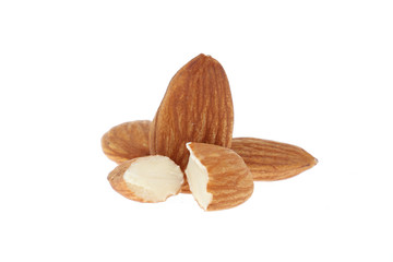 Almond isolated. Almonds on white background. Almond set. Full depth of field.