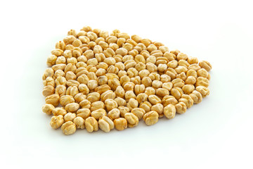 Roasted yellow chickpeas isolated white background
