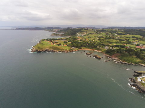 Candas, coastal village in Asturias,Spain. Aerial Drone Photo