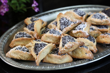 Biscuits with poppy seeds. Poppy cookies. Hamantaschen Cookies. Carnival. 