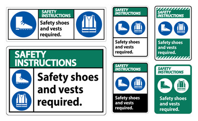 Safety Shoes And Vest Required With PPE Symbols on white background