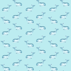 Watercolor seamless pattern with whales