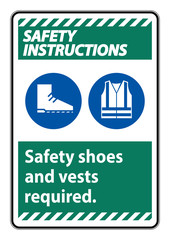 Safety Shoes And Vest Required With PPE Symbols on white background