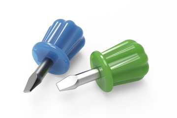 Tiny screwdrivers on white background 3d illustration