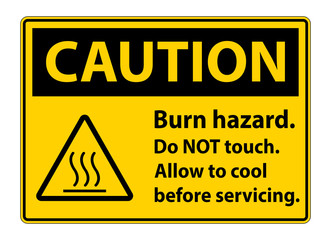 Caution Burn hazard safety,Do not touch label Sign on white background