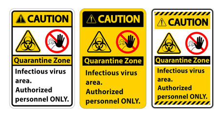 Caution Quarantine Infectious Virus Area sign on white background