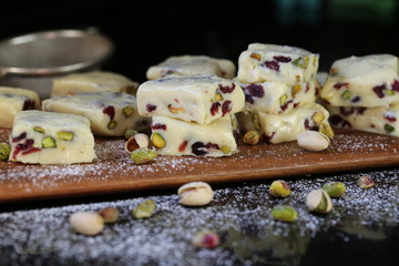 White Shekold Fudge with Nuts and Cranberries