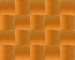 Seamless abstract chess background with stripes in Golden tones. Golden strip square pattern design. Trendy zigzag stripes block background. 3d rendering 3d illustration. Gold 3d Repeat checkered 