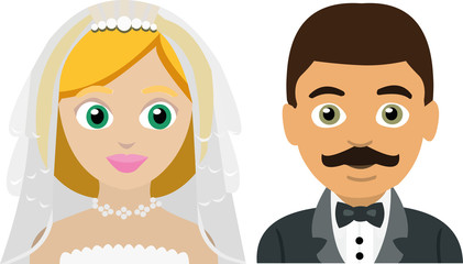 Vector emoticon illustration of husband and wife getting married