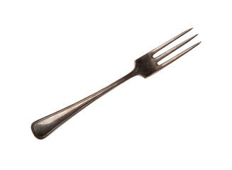 Close up one vintage metal fork isolated on white