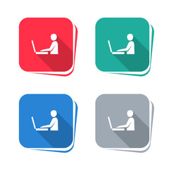 Person and laptop icon on square button