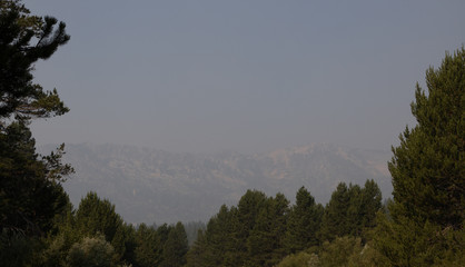 Smokey Skies Over Washoe Meadows with Echo Summit Peaks Shrouded by Smoke in the Lake Tahoe Basin
