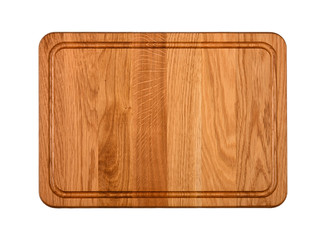 Oak wood cutting board isolated on white