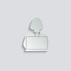 paper person with laptop. Blogger, programmer, user with computer.