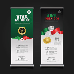 Mexico Independence Day Celebration, roll up banner set design Vector Template