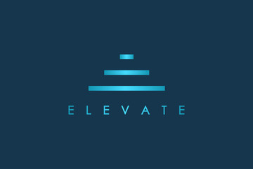 Abstract Elevate Logo. Blue Geometric Striped Lines Initial Letter E Stairs Symbol isolated on Blue Background. Flat Vector Logo Design Template Element for Business Logos