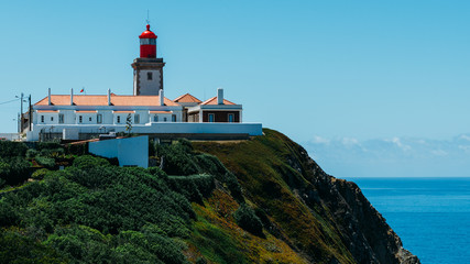 Beautiful view of lighthouse in Cabo da Roca, the western point of Europe, Sintra, Portugal