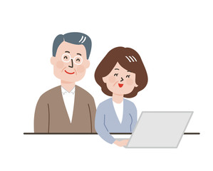 Fototapeta premium オンライン パソコン シニア おじいさん おばあさん