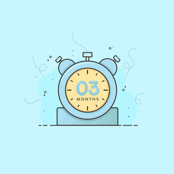 3 Months Clock, Timer, Stopwatch Vector Time Symbol. 3 Month Vector Icon Flat Illustration.