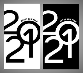 Happy new year 2021 vector background. Cover of card for 2021. Happy New Year symbols. Greeting card artwork, brochure template. Black and white design.