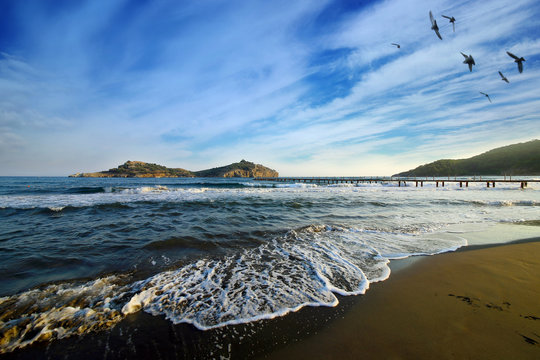 Around where the Aegean Sea meets the Mediterranean Sea, beautiful coastal resort town of Sarigerme beach.