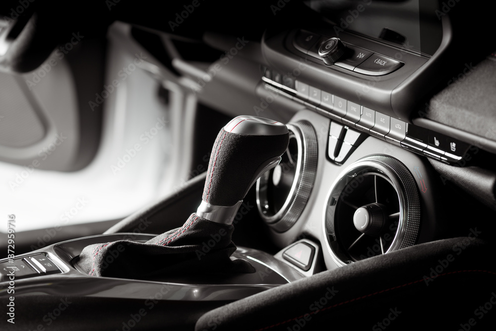 Poster Closeup shot of a luxurious black car interior