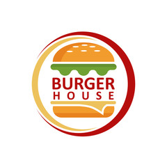Burger Logo, Fast food logo, Logo illustration, emblem, label, Burger vintage logo design - business burger logo design - obrazy, fototapety, plakaty