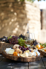 Wine and snack set. Antipasto and catering table
