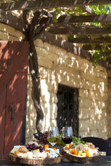 Wine and snack set. Antipasto and catering table