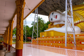Hlaung Taw Mu reclining Buddha,a place of worship in Myanmar. Dawei.