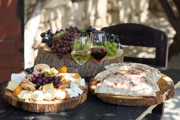 Wine and snack set. Antipasto and catering table