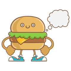 kawaii smiling cheese hamburger icon cartoon