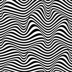 Abstract distortion line background. Striped wave backdrop. Wavy Op art cover. Vector illustration. 