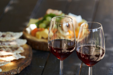 Wine and snack set. Antipasto and catering table