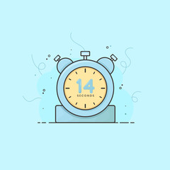 14 seconds alarm clock, timer, stopwatch vector time symbol. 14 seconds vector icon flat illustration.