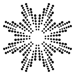 Ornamental halftone round dotted flower isolated on white background. Black halftone mandala. Geometric circle element. Vector illustration.  