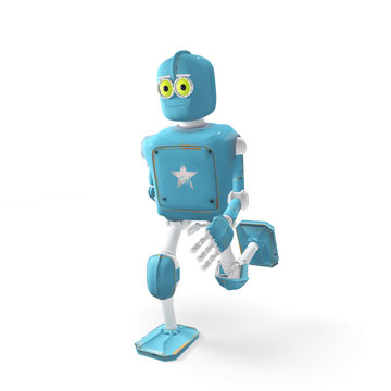Robot Cartoon funny 3D video render - run cycle. isolate on white